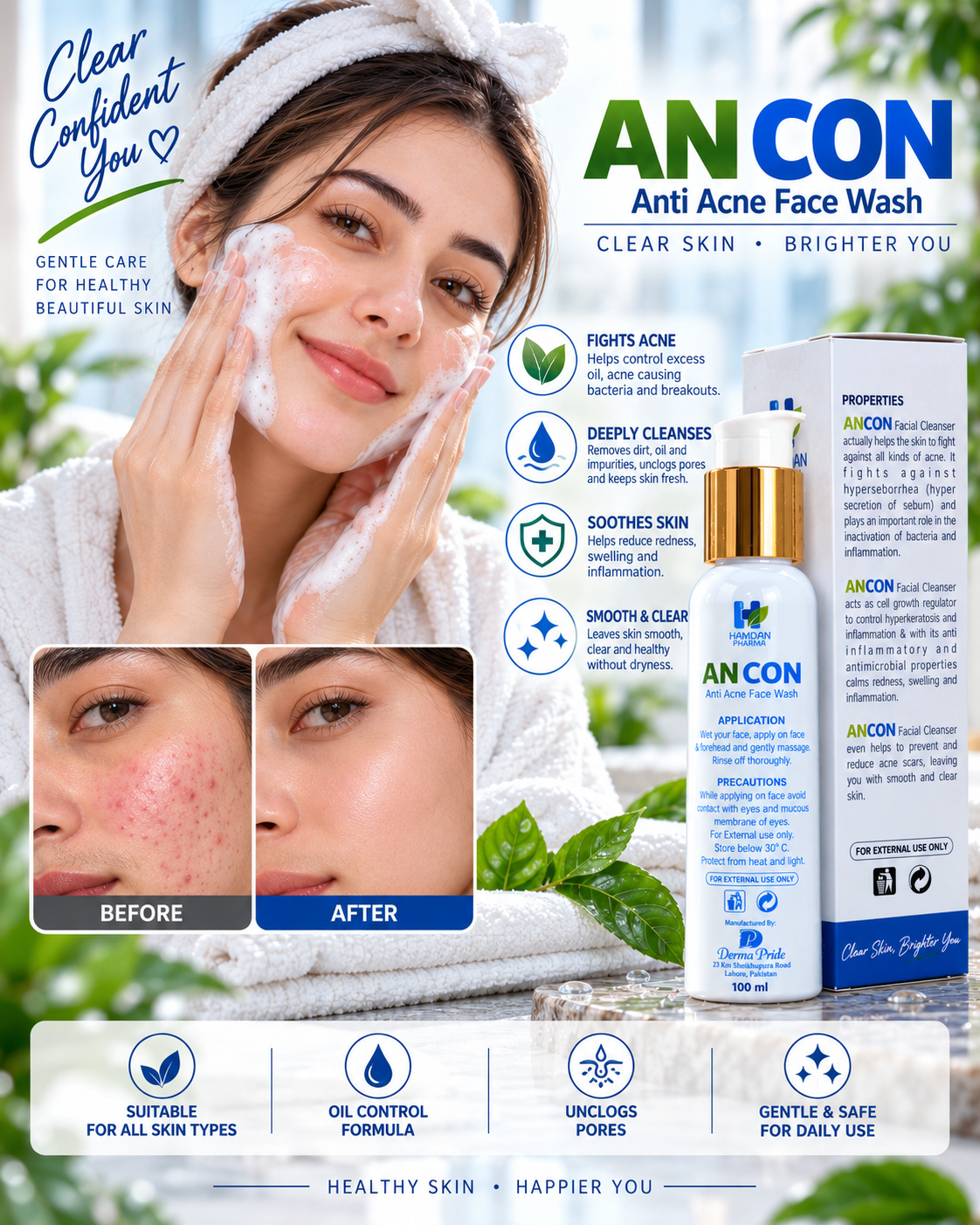 AcnoH Anti Acne Serum 20ml + ANCON Anti Acne Face Wash 100ml Bundle