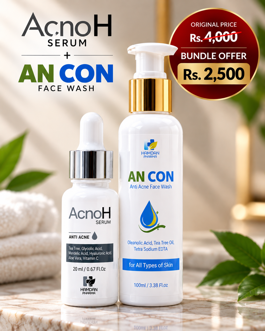 AcnoH Anti Acne Serum 20ml + ANCON Anti Acne Face Wash 100ml Bundle